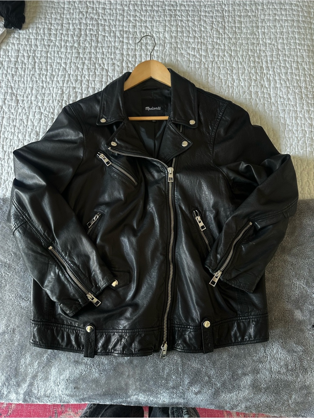 Madewell Black Leather Moto Jacket with Silver Zippers